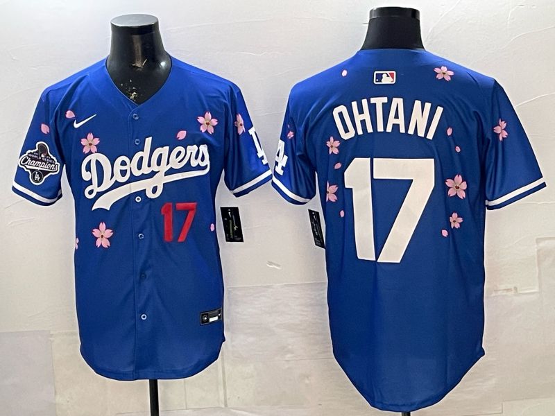 Men Nike 2026 Los Angeles Dodgers #17 Ohtani Blue Sakura Edition Game MLB Jersey 058
